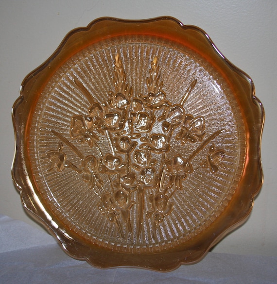 Vintage Amber Colored Embellished Glass Serving Plate w/ Etsy