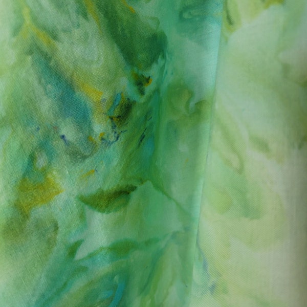 Ice Dyed Fabric, Hand Dyed Fabric, Green Fabric, Quilting Fabric