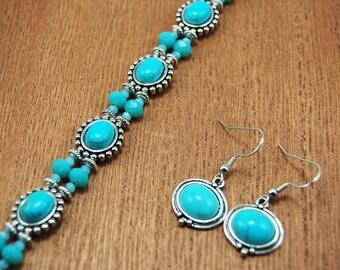 Southwest Turquoise Bracelet and Earring Set