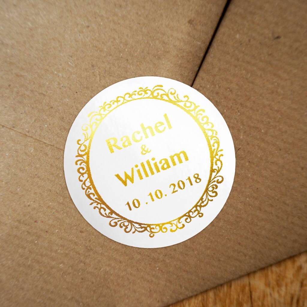 Personalized Gold Foil Wedding Labels Personalized Sticker Etsy