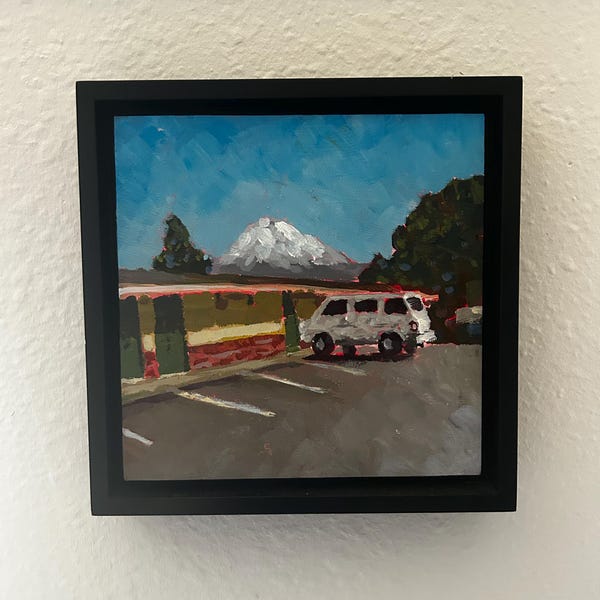 Monte Shasta / Dipinto originale con cornice 6x6 / Paesaggio acrilico