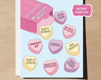 Feminist Candy Hearts Valentine Card PRINTABLE