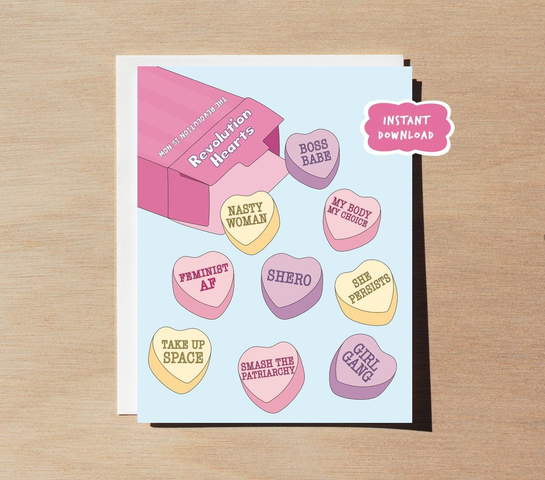 Feminist candy hearts greeting card – Joan and Rose