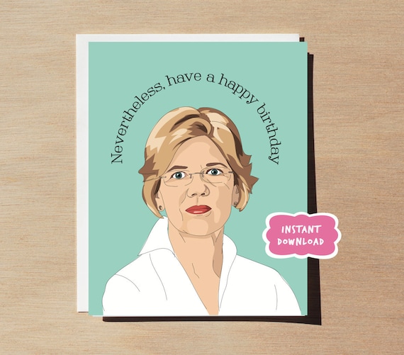 Feminist Birthday card Elizabeth Warren Printable Download | Etsy