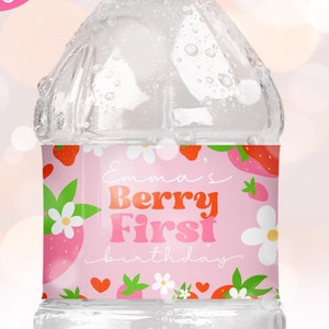 Editable Berry Water Bottle Label, Berry Bottle Label, StrawBerry party Favors, Strawberry Labels, Berry Party Favors Decor, Corjl