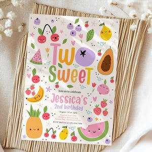 Editable Two-tti Frutti Birthday Invitation Two-tti Frutti 2nd Birthday Tutti Frutti Tropical Summer Party Fruit Party Instant Download