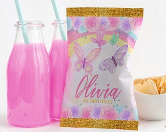 Printable Treats Printable Flowers and Butterflies Custom Chip Bags Party Favors Digital File