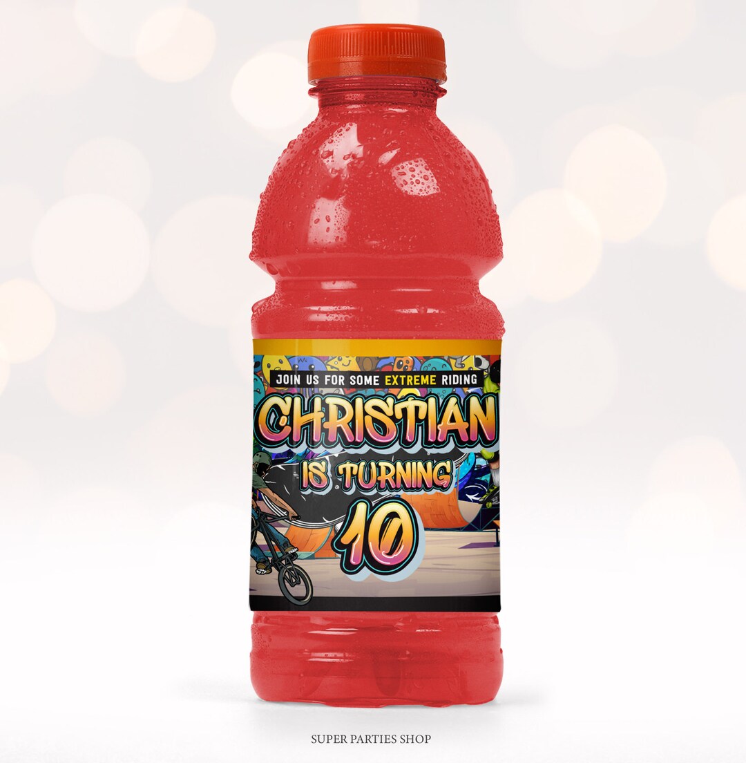 Skateboard Party Bottle Label Printable, Skateboard Goody Bag, Scooter