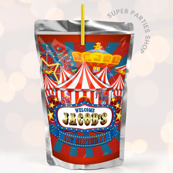 Circus Party Caprisun Juice Circus tent  birthday party chip bag, Circus Carnival potatoes wrapper,  Kids Birthday party
