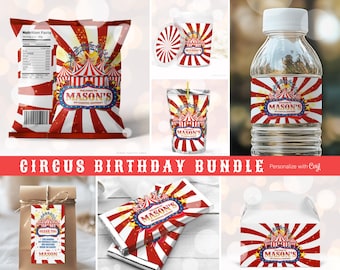 Circus Party Bundle kit Printable, Circus tent  birthday party chip bag, Circus Carnival potatoes wrapper,  wrapper Kids Birthday party