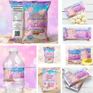 Little Mermaid Party Bundle Printable ,mermaid Favors, potato chip bag, Baby mermaid baby shower, Candy Bar, under the sea, DIGITAL FILE