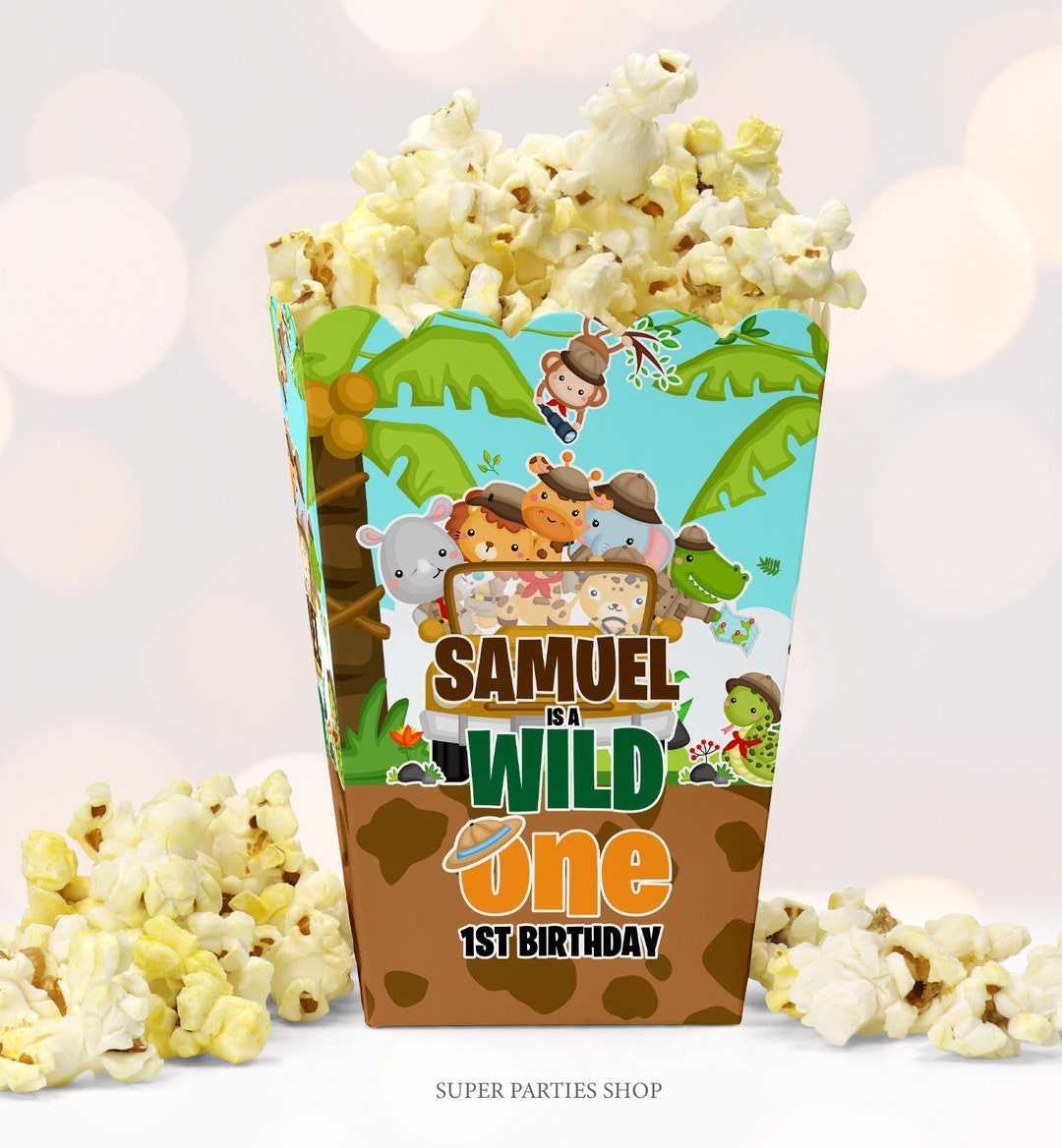 Jungle Popcorn Box Printable Snack Box Safari wild Two Etsy