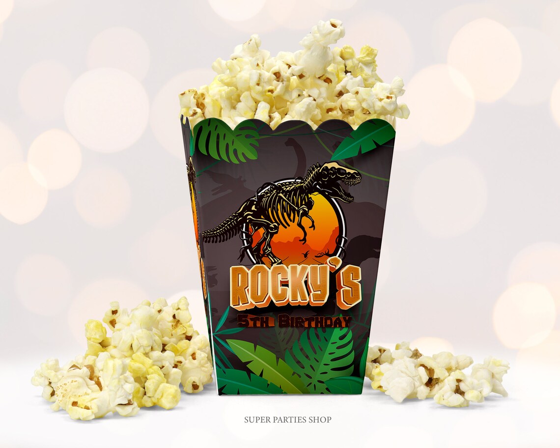 DInosaur Popcorn Box Printable Dino birthday party chip bag | Etsy