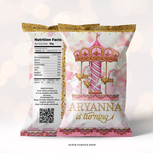 Carousel Chip bag PRINTABLE, Merry Go Round,Circus Carnival potatoes wrapper,Carousel baby shower, Carousel Favor Bags,  Kids Birthday party