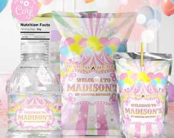 Circus Party Bundle kit Printable, Circus tent  birthday party chip bag, Circus Carnival potatoes wrapper,  wrapper Kids Birthday party