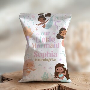 Editable Mermaid Chip Bag, Mermaid Birthday Party , mermaid baby shower, Under the sea, Digital download Corjl