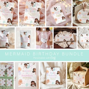Bearbeitbare Meerjungfrau Bundle Etiketten, Meerjungfrau Geburtstagsfeier, Meerjungfrau Babyparty, unter dem Meer, Chip Tasche, Flasche, Capri Sonne Digitaler Download