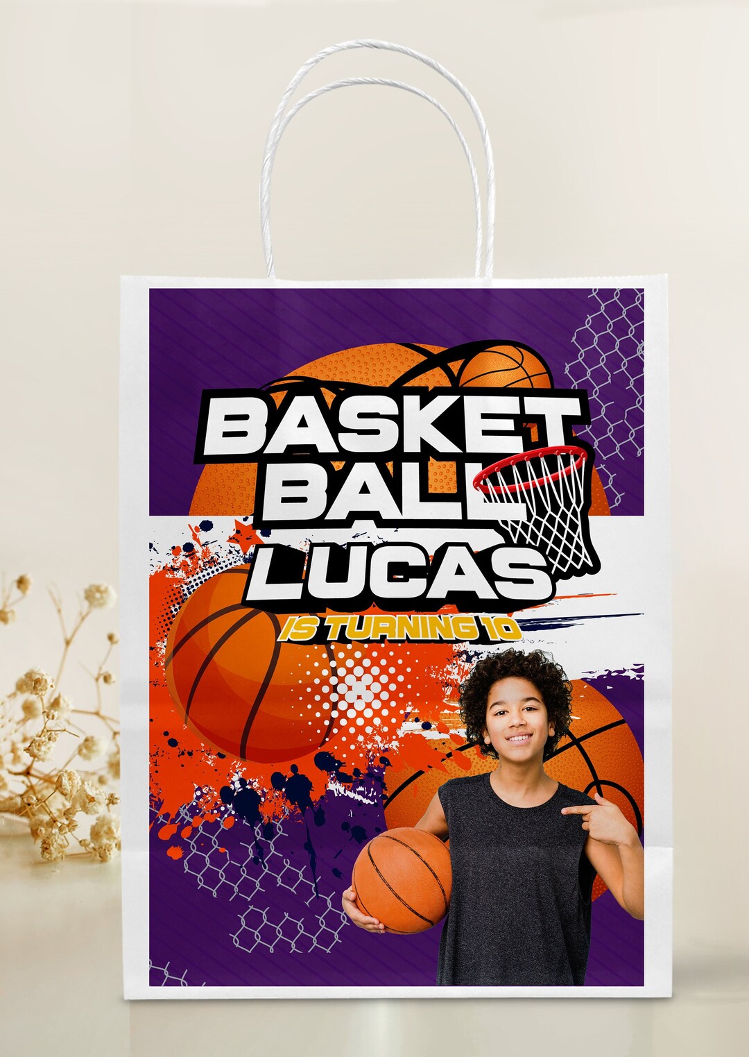 Basketball Gift Bags Label, Sport Party, Favor Bag, Treats Bag Label