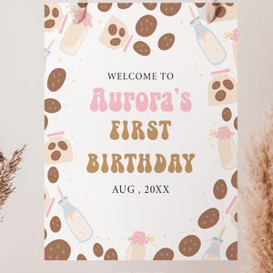 Editable Cookie & Milk Welcome Sign, Cholcolate Chip Birthday, Cookie Baby Shower, Cookie Favor Candy Cookie BirthdaySign, Corjl