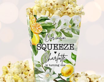 Lemon First Birthday Popcorn Box Template, Lemonade Favors, Spring Popcorn, Sunshine Digital, Citrus Birthday Party, DIGITAL ONLY