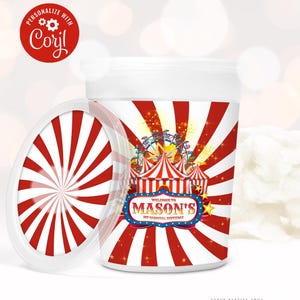 Zirkus Cotton Candy Label bedruckbar, Zirkus Cotton Tube Label Zirkus Karneval wrapper Zirkus 1st Birthday Kindergeburtstagsfeier Corjl Bearbeitbar
