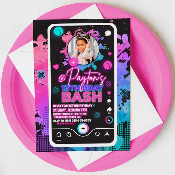 Music Birthday Invitation Music App Teen Tween Birthday Party Invite Musical App Social Media Birthday Party Instant Download