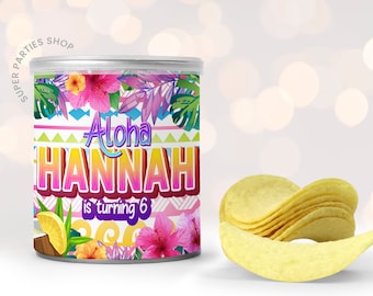 Luau Chip Tube Label Imprimible, Aloha Favors, Tropical Party Favor, Hawaiian birthday décor, Tiki Party, Archivos digitales