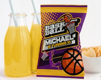 Basketball Chip Bags  Printable, Sport Party Potatoes Chip Bag, Basketball Decor Yellow, Purple, Sport Custom Chip Bag, ONLY DIGITAL