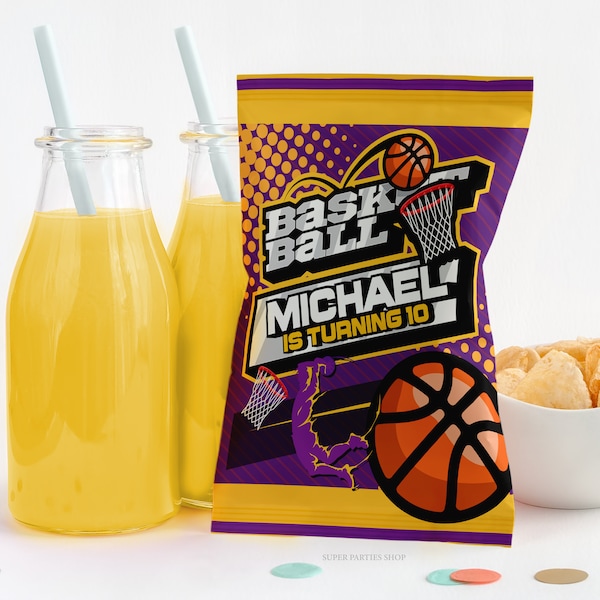 Basketball Chip Bags  Printable, Sport Party Potatoes Chip Bag, Basketball Decor Yellow, Purple, Sport Custom Chip Bag, ONLY DIGITAL