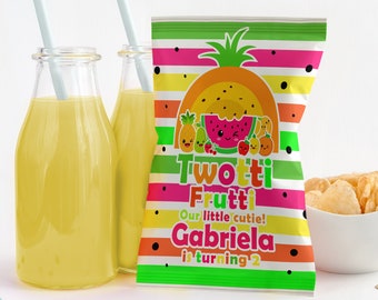 Twotti frutti Printable Potatoes chip bag, Snack bags,Fruits tropical Birthday, fruits bag, favors, second birthday Tutti frutti favor