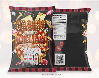 CASINO CHIP BAG,Casino potato wrapper, Las Vegas Casino birthday chip Bag, Gold, Black,party favor bag, snack wrappers, Treats  Digital Only