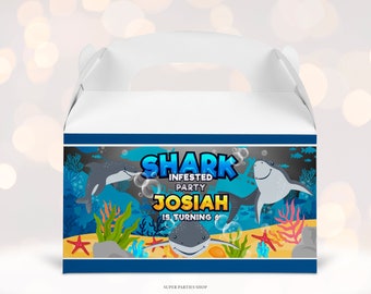 Shark Attack Gable Box Label Printable, Shark Party | Shark Baby | Sharks | Shark Party Favors, Shark Favors, Shark Party Supplies DIGITAL