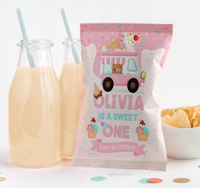 Ice Cream Chip Bags Printable, Snack Treat , Ice Cream Birthday, Ice Cream Label, Candy Bags Wrapper,Sparkles Chips Bags, DIGITAL 0002 image 1