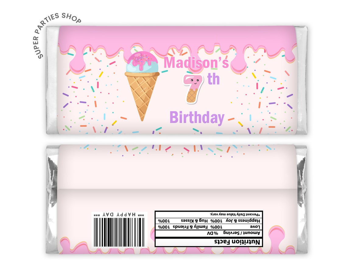 Ice Cream Candy bar 1.55oz Printable Snack Treat Ice Cream Etsy