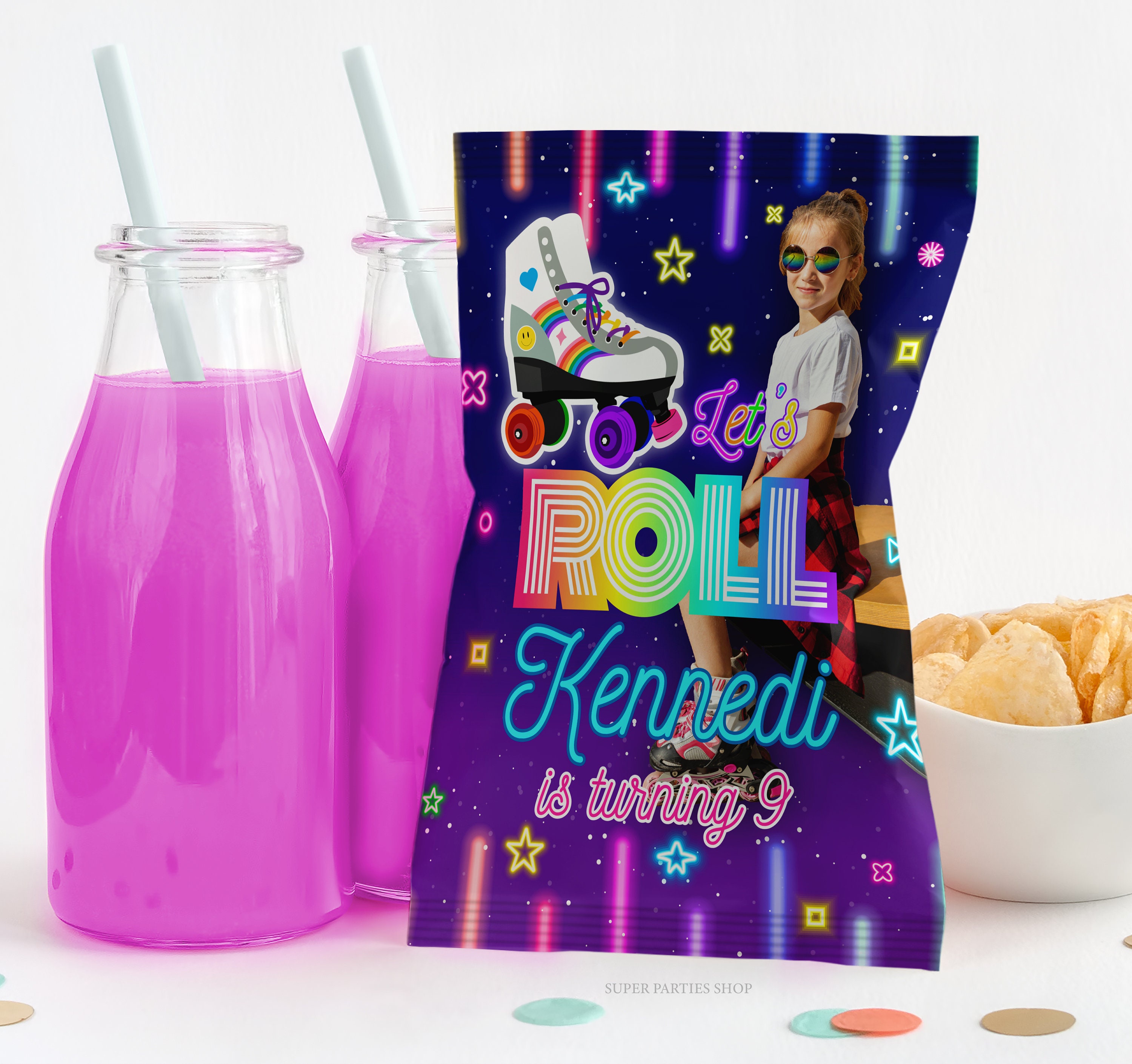 Roller skate Chip Bag printable, Roller skates Favor Bag, Roller skate Birthday, Roller skate birthday Decor, Roller skate party DIGITAL