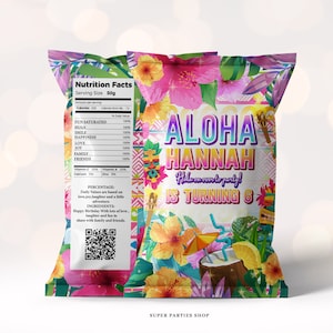 Luau Chip bag Wrapper Printable, Aloha Favors, Tropical Party Favor,Hawaiian birthday decor, Tiki Party, Digital files