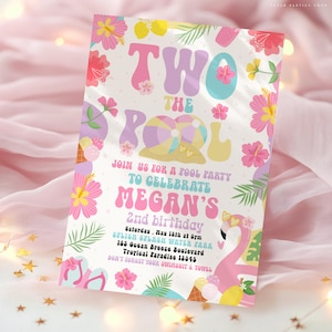 Editable Two Pool Party Invitation Birthday Party Invitation Tropical Summer Splish Splash Girly Pool Birthday Party Instant Download Corjl.