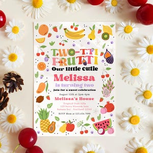 Editable Two-tti Frutti Birthday Invitation Two-tti Frutti 2nd Birthday Tutti Frutti Tropical Summer Party Fruit Party Instant Download