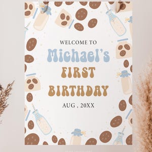 Editable Cookie & Milk Welcome Sign, Cholcolate Chip Birthday, Cookie Baby Shower, Cookie Favor Candy Cookie BirthdaySign, Corjl