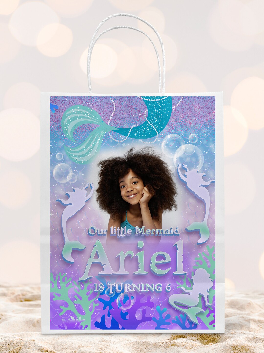 Mermaid Gift Bag Label Printable, Mermaid Treats Favor Bag, Mermaid