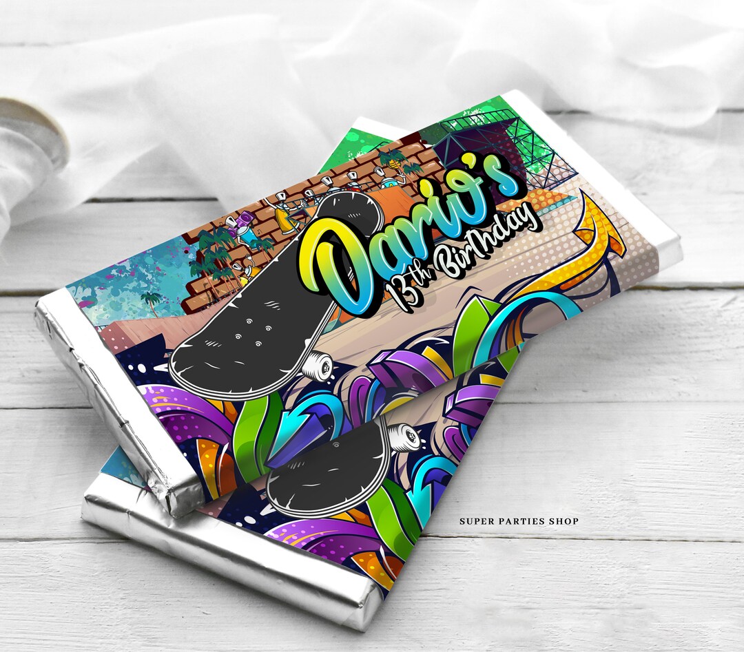 Skateboard Party Candy Bar Wrapper 1.55 Printable, Skateboard Goody Bag