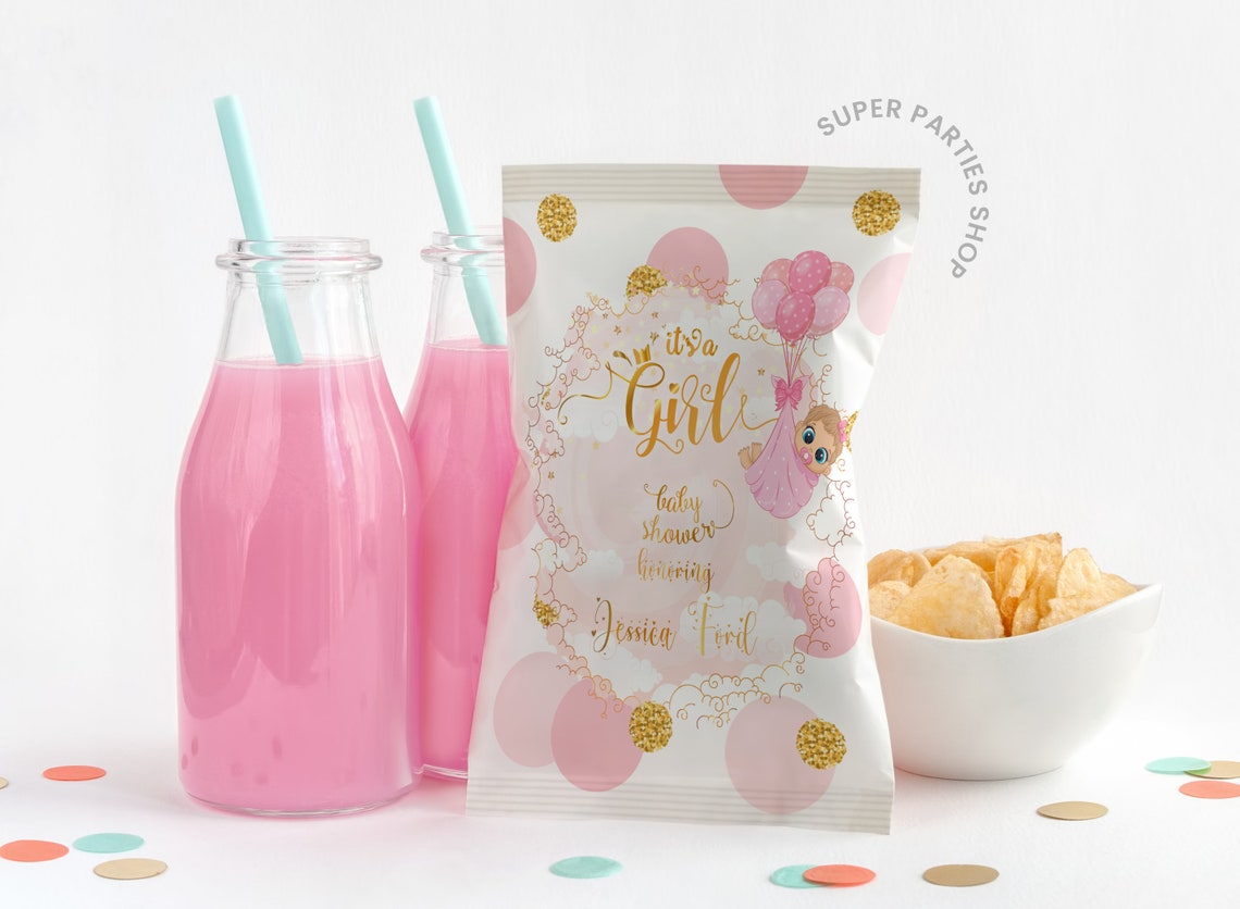 Baby Shower Chip Bag Favor Bags Pink Gold Floral Baby Shower Etsy