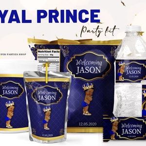 Royal Prince Party Bundle kit Printable,Royal Prince ,Prince chip bag, Royal Blue and gold Baby shower, Little Prince 1st birthday DIGITAL