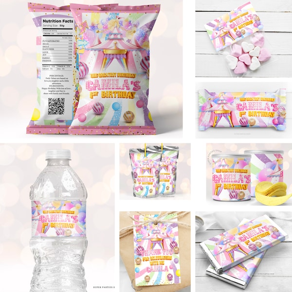 Circus Party Bundle kit Imprimable, Circus tent birthday party chip bag, Circus Carnival potatoes wrapper, wrapper Kids Birthday party