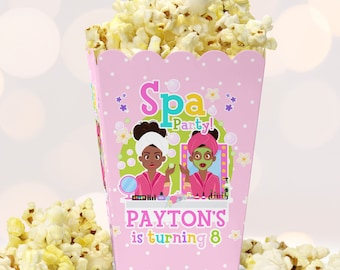 Spa Party Popcorn Box Template Printable,Spa Birthday, Girls Spa Day,Makeover,pedicure, Spa Party Decoration DIGITAL