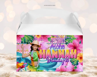 Luau Gable Box Label Printable, Aloha Favors, Tropical Party Favor,Hawaiian birthday decor, Tiki Party, Candy Treats Box Label Digital files