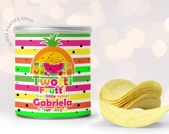 Twotti frutti Printable Potatoes chip tub, Snack can, Fruits tropical Birthday, fruits can, favors, second birthday Tutti frutti favor