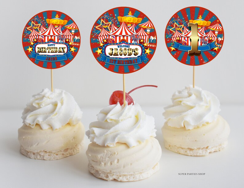 Circus Party Cupcake Topper Printable Circus Tent Birthday | Etsy