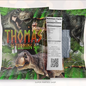 Dinosaur Chip bags Printable ,Dinosaur Party Labels,Jurassic party, Dino Roar party, Dino Baby favorsJurassic favors, Dinosaur Party Labels