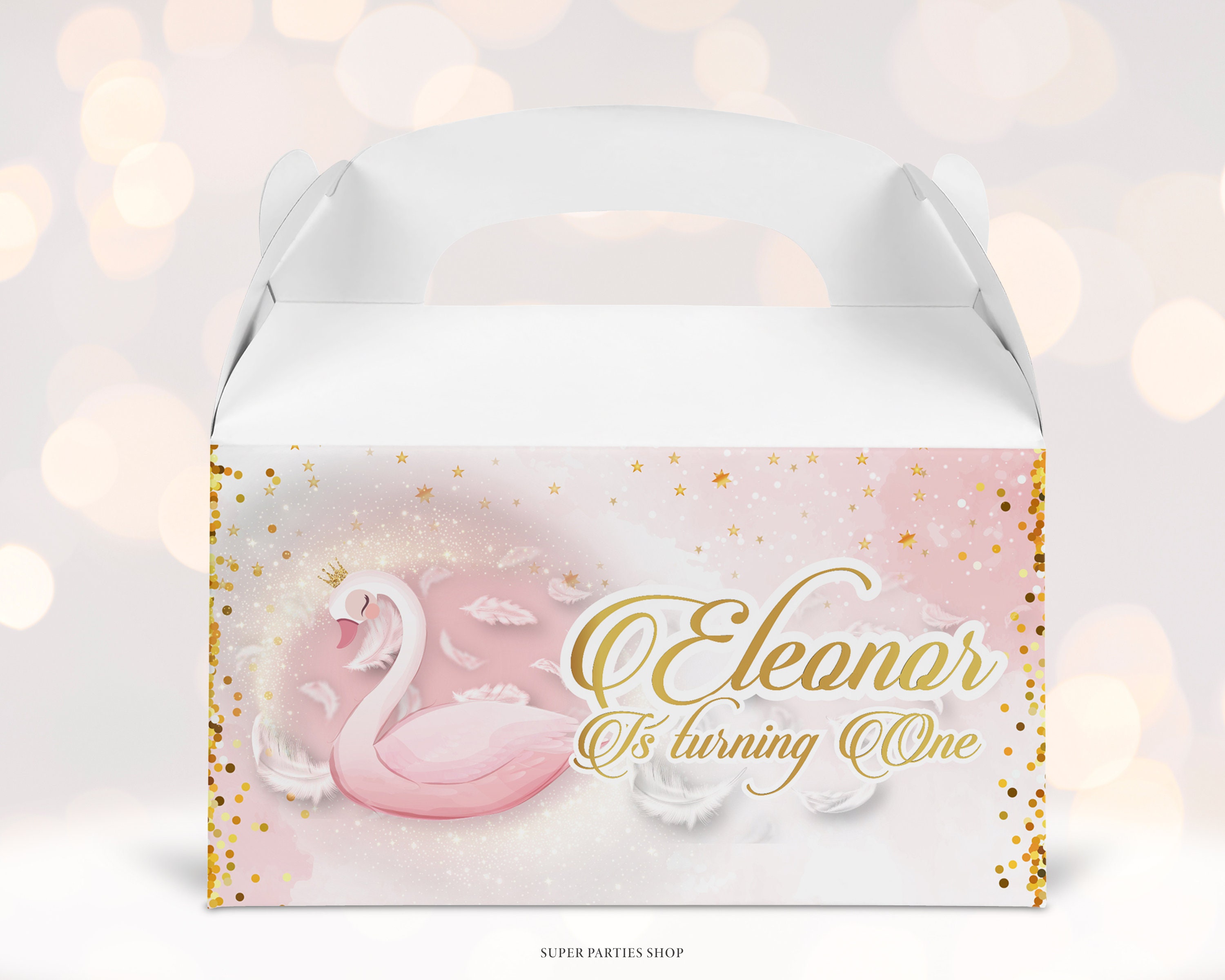 Swan Gable Box Label Printable Swan Baby Shower Snack Box 
